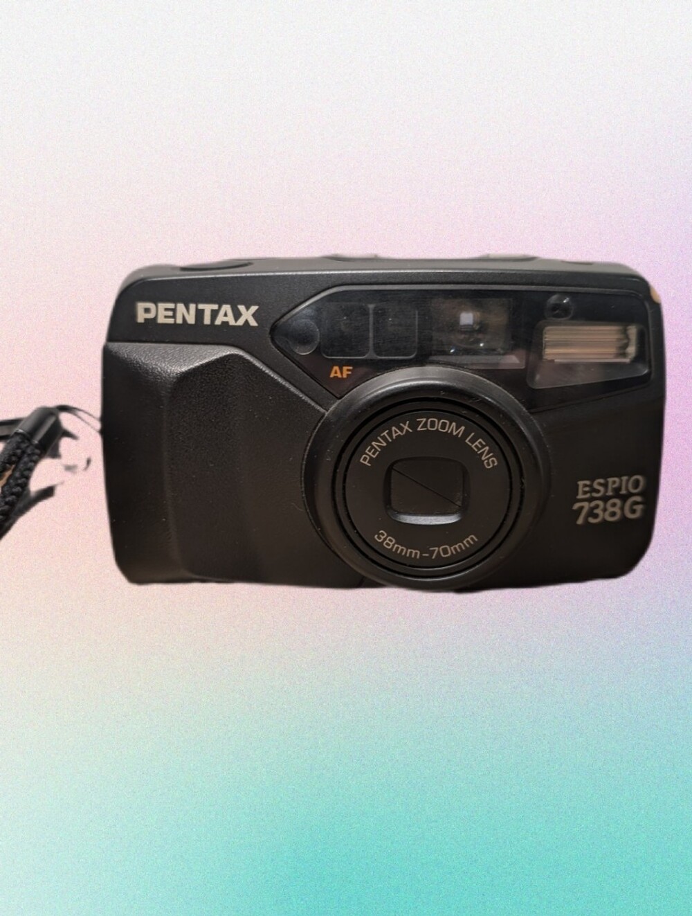 1998 Pentax Black Espio 738G Compact 35mm Camera 38-70mm Zoom - Tested Working